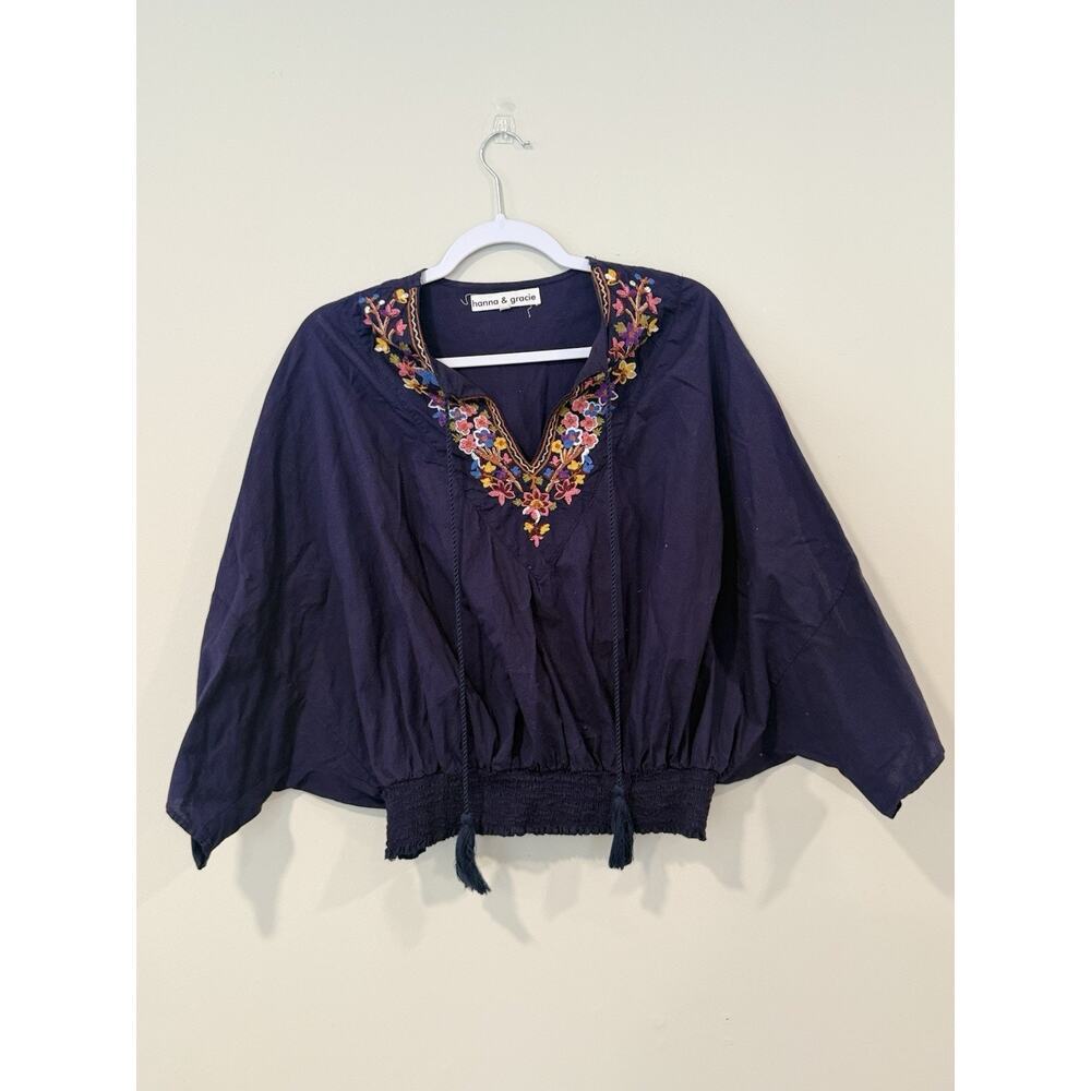 Hanna & Gracie Anthropologie Womens top with embroidered SIZE Small